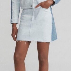 Rag & Bone double blues colorblock denim mini skirt frayed hem 24